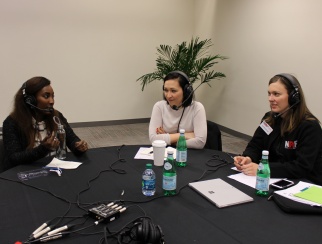 Katherine Cullen (middle) chats with Shaquayla Mims (left) and Jennifer Overstreet (right).
